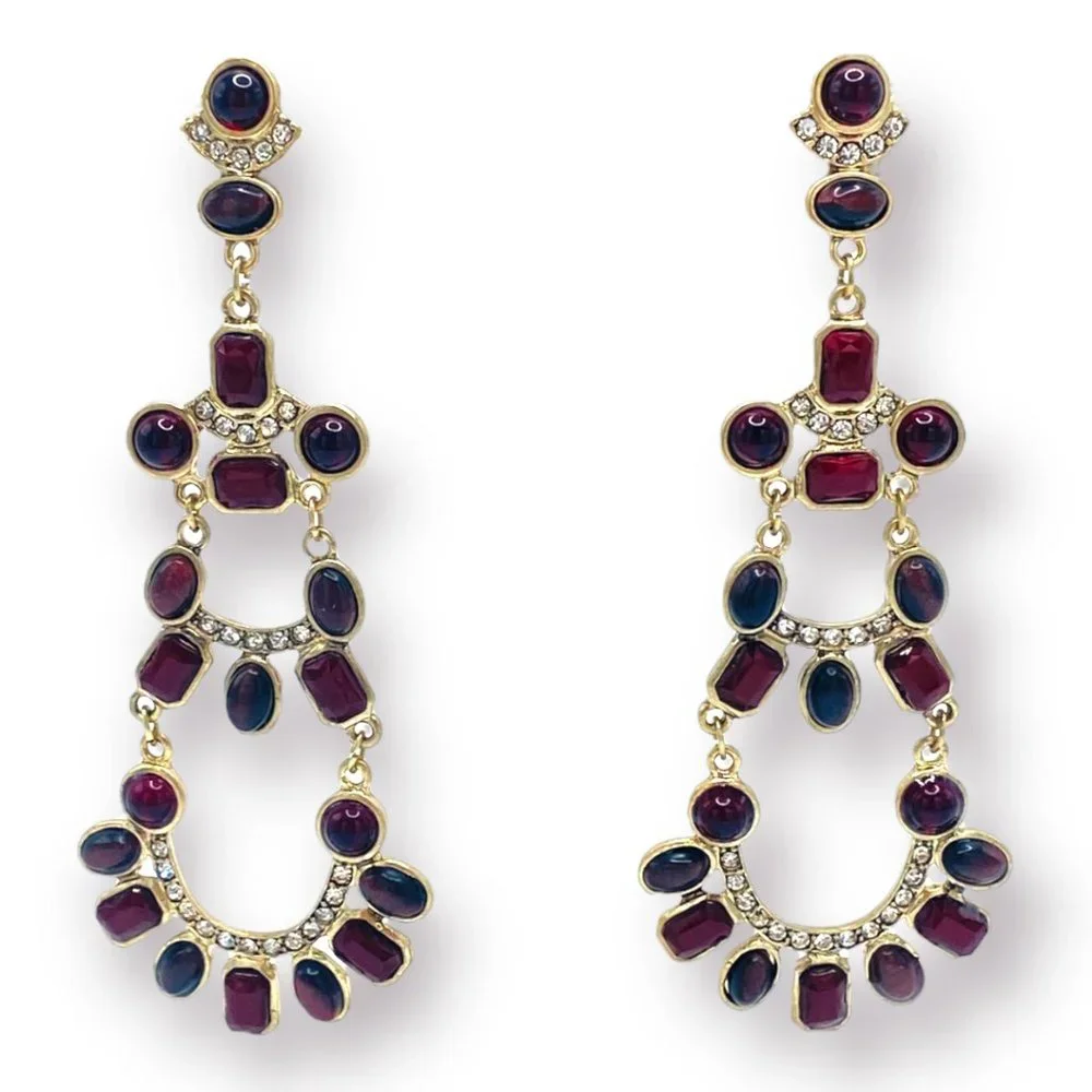 NEW Badgley Mischka Red Onyx Genuine Stone Gold Chandelier Crystal Boho Earrings